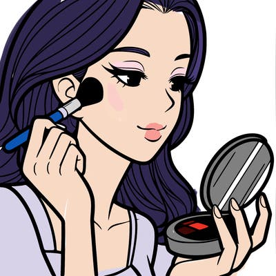 little girl putting on makeup