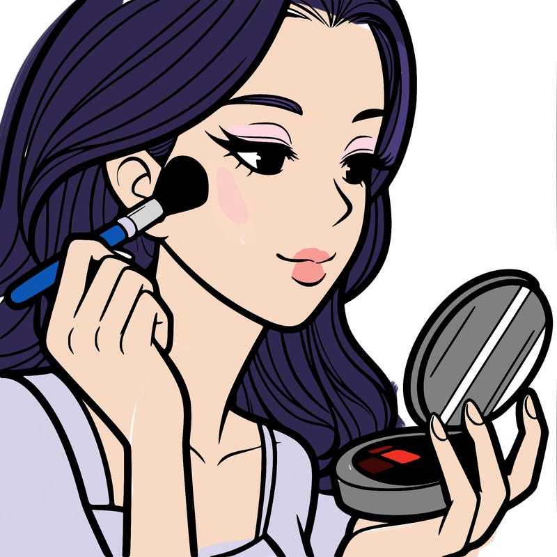 little girl putting on makeup