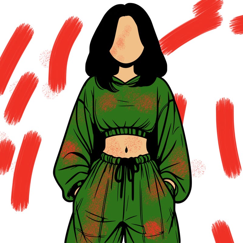 realistic girl faceless with baggy pants and a crop top