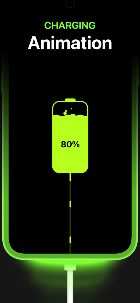 Charger - Charging Play - Neon green battery charging animation on a black phone screen