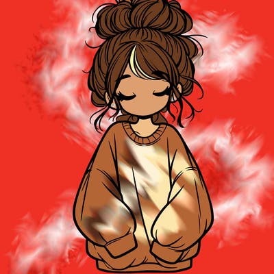 girl with baggy sweatshirt and messy bun