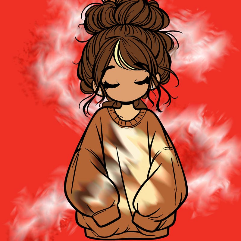 girl with baggy sweatshirt and messy bun