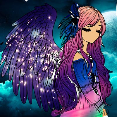 realistic girl with bird wings and some feathers in her hair