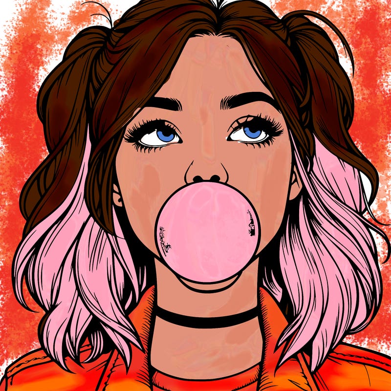 realististic girl blowing bubble -gum