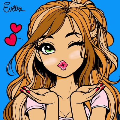 realistic girl winking and blowing a kiss while making heart hands
