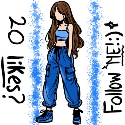 girl in baggy pants crop top and long hair