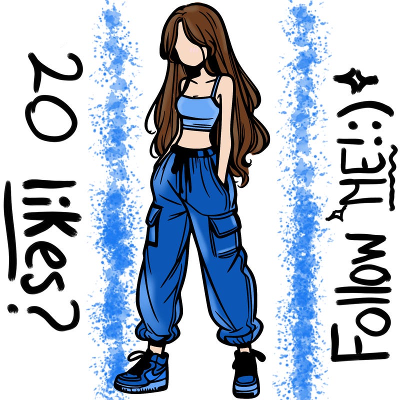 girl in baggy pants crop top and long hair