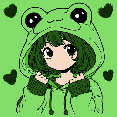 a cute teenage girl wearing a frog hoodie
