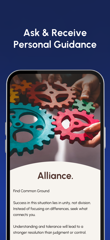 Shadow Work - Mindberg - A mobile app screen for Shadow Work Mindberg showing personal guidance on the Alliance archetype with an emphasis on unity and common ground.