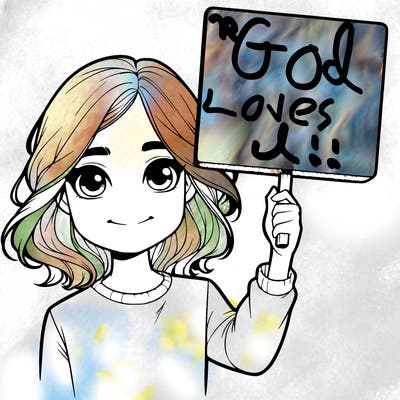 realistic girl holding up a sign