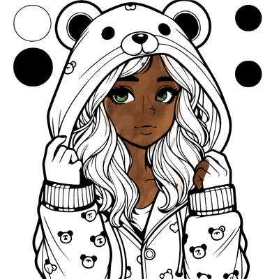 realistic girl in a animal pjs hoodie