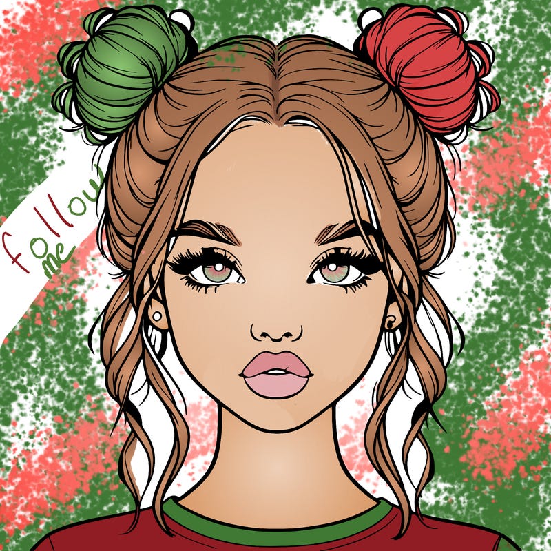 realistic girl with two buns in hair and lips