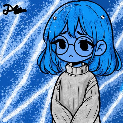 sad girl with glasses in a sweater