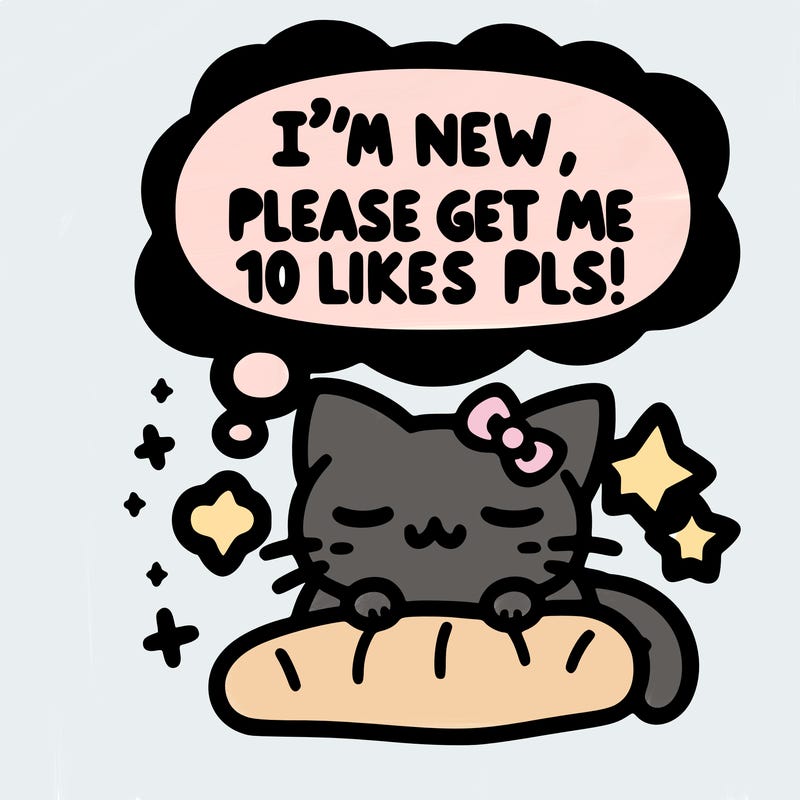 kitty taking a nap dream talking and saying "i'm new, please get me at least 10 likes pls!!"
