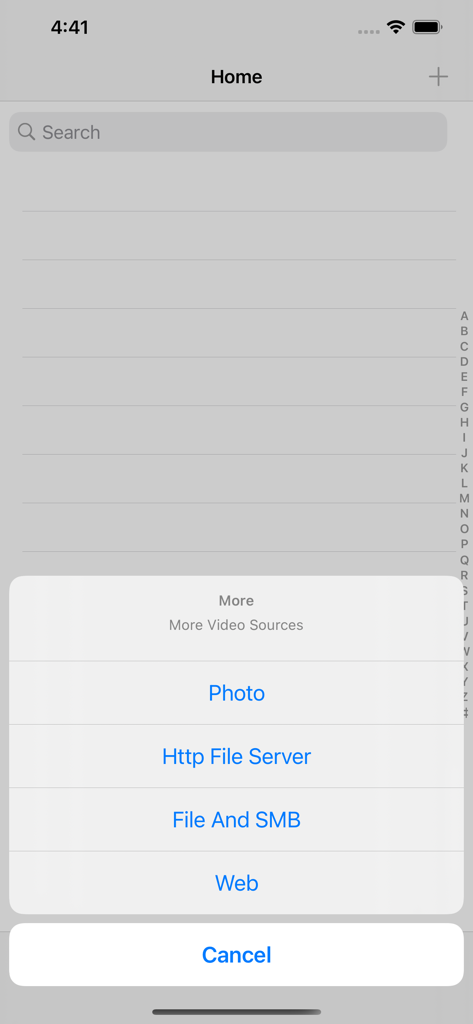 VR Player : 3D VR 360 VR Video - VR Player app menu showing options to import video from Photo, Http File Server, File And SMB, and Web