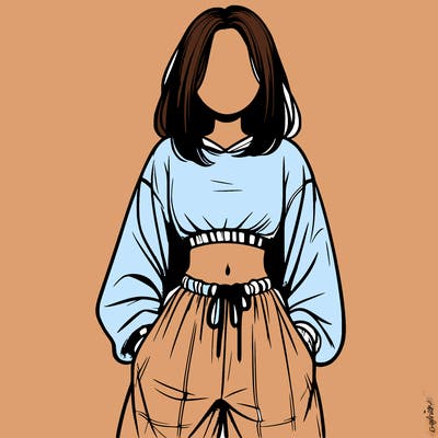 realistic girl faceless with baggy pants and a crop top