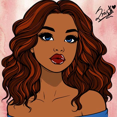 realistic girl with wavy hair and lips
