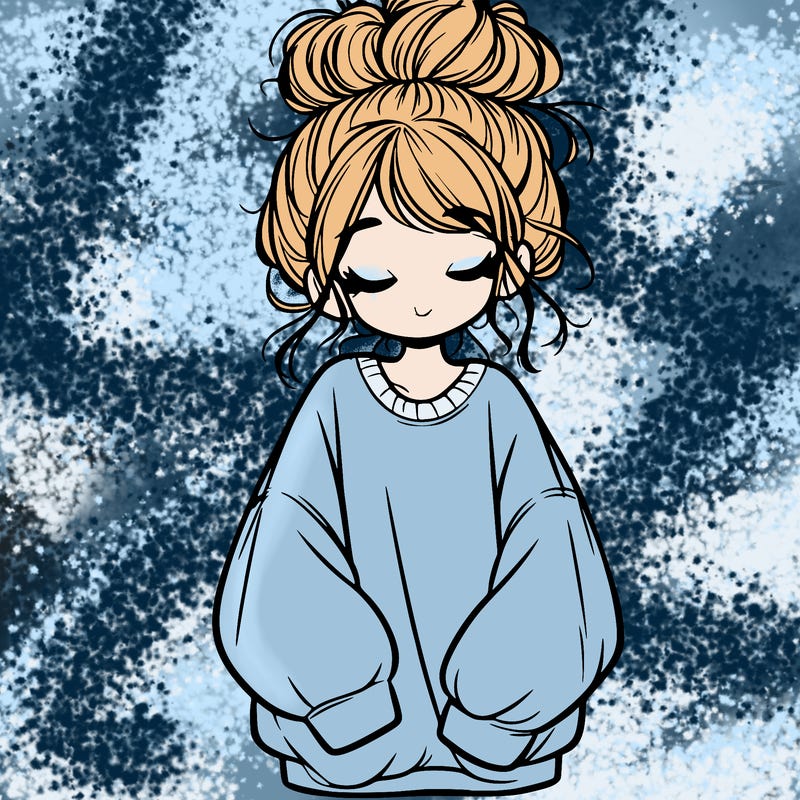 girl with baggy sweatshirt and messy bun