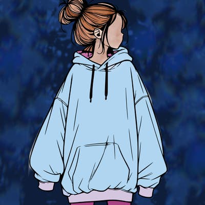 realistic girl with a oversized sweatshirt on and a bun