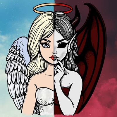realistic angel half demon