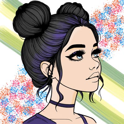 realistic girl with buns on the top of her head