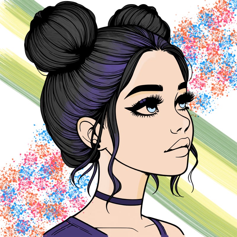 realistic girl with buns on the top of her head