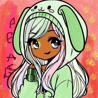 cute teen girl with long hair wearing a cute bunny hoodie