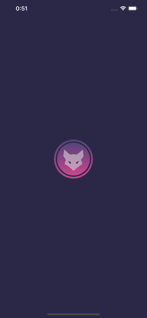 Cruizer - Cruizer social networking app splash screen with white fox logo in a purple gradient circle