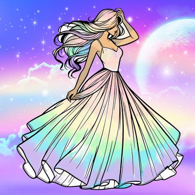 realistic woman with dress flowing in the wind