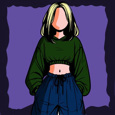 realistic girl faceless with baggy pants and a crop top