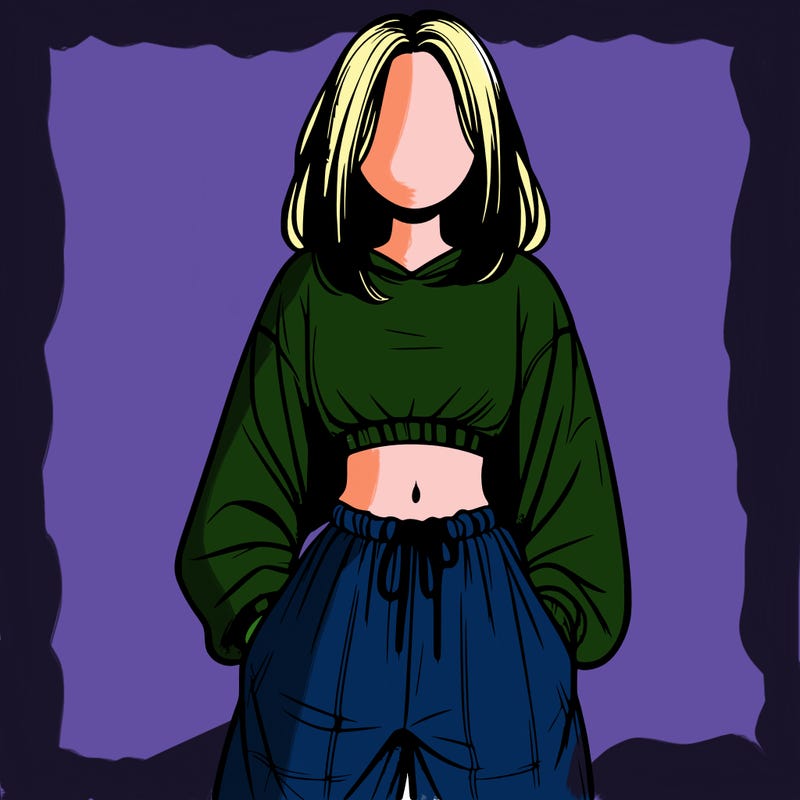 realistic girl faceless with baggy pants and a crop top