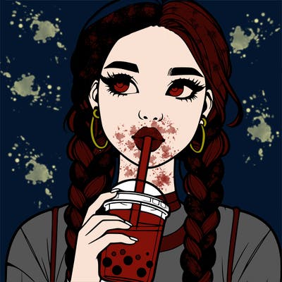 realistic girl with braided hair drinking boba