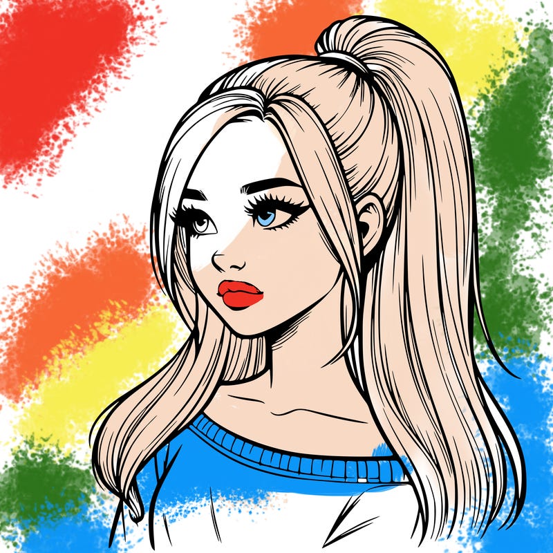 realistic girl with a high ponytail