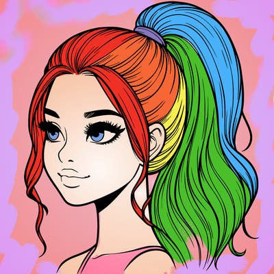 realistic girl with a high ponytail