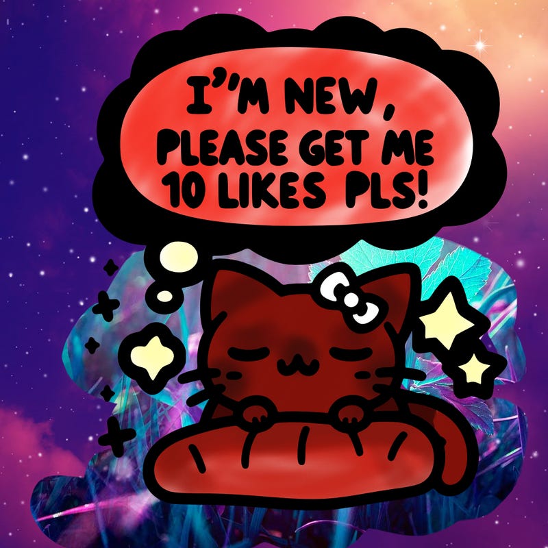 kitty taking a nap dream talking and saying "i'm new, please get me at least 10 likes pls!!"