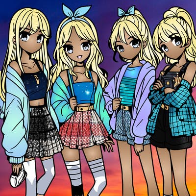 teen manga girls group of 4