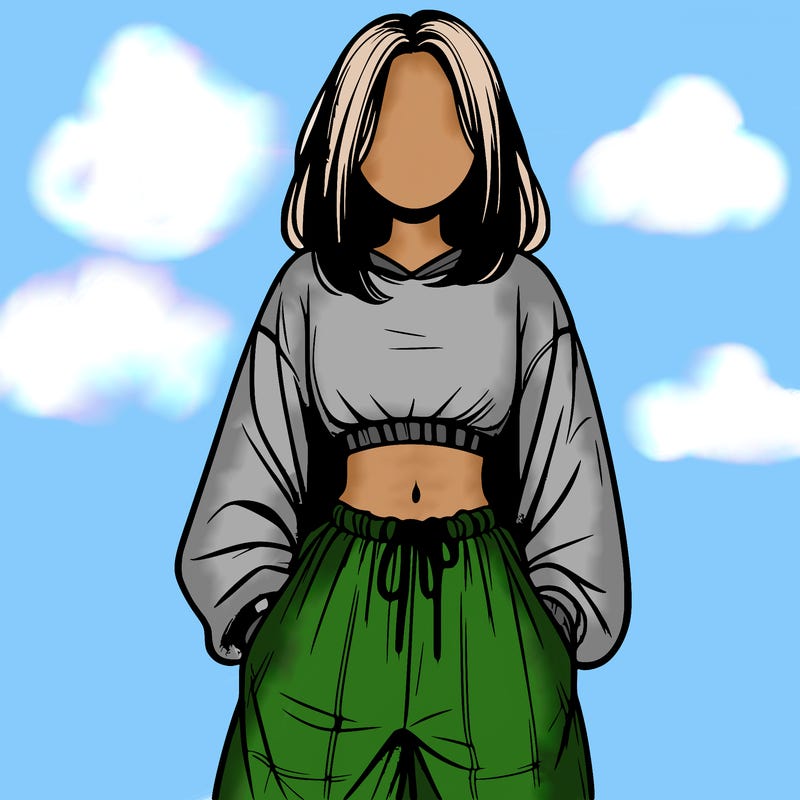 realistic girl faceless with baggy pants and a crop top