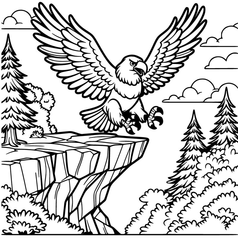 an eagle landing on a cliff's edge