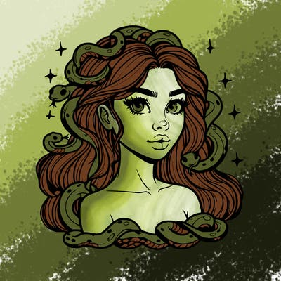 realistic girl with snakes as hair