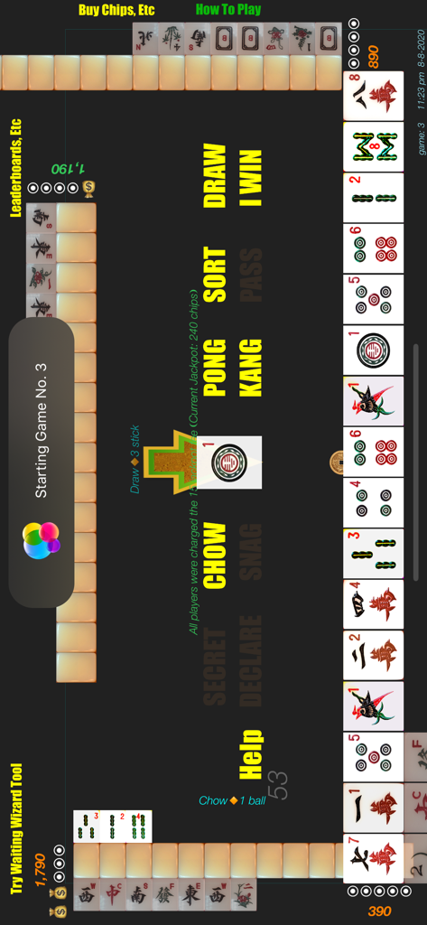 Interfaccia di gioco di Pinoy Mahjong che mostra tessere tradizionali e pulsanti di azione su un tavolo digitale