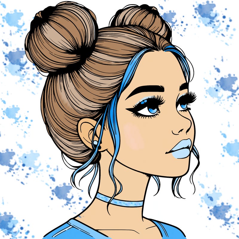 realistic girl with buns on the top of her head