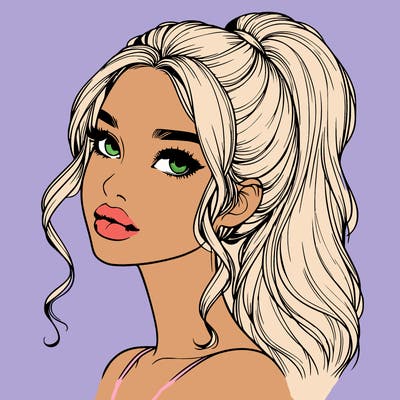 realistic girl with a ponytail on her hair and lips