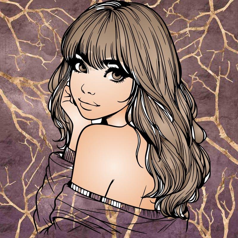 realistic girl with bangs looking over her shoulder