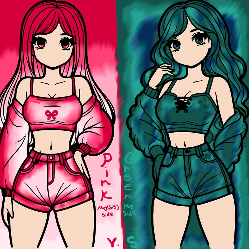 2 girls with a crop top and short shorts