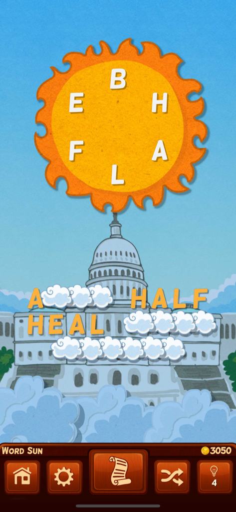 Word Sun game level with US Capitol building background
