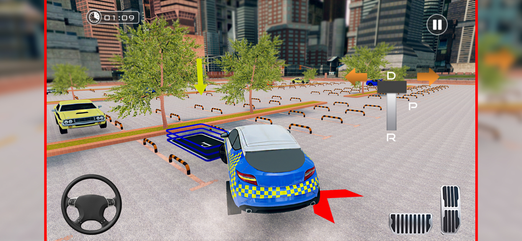 Dubai Car Driving School 2025 - Gameplay of Dubai Car Driving School 2025 showing a car parking in a city lot.