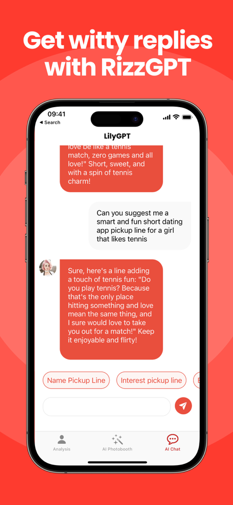 RARE: AI Dating Assistant - Smartphone screen showing the RizzGPT AI chat generating witty dating app pickup lines
