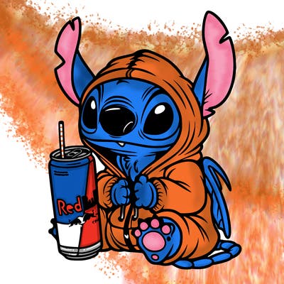 stitch a hoodie and redbull