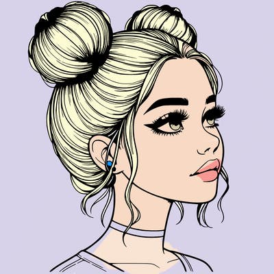 realistic girl with buns on the top of her head