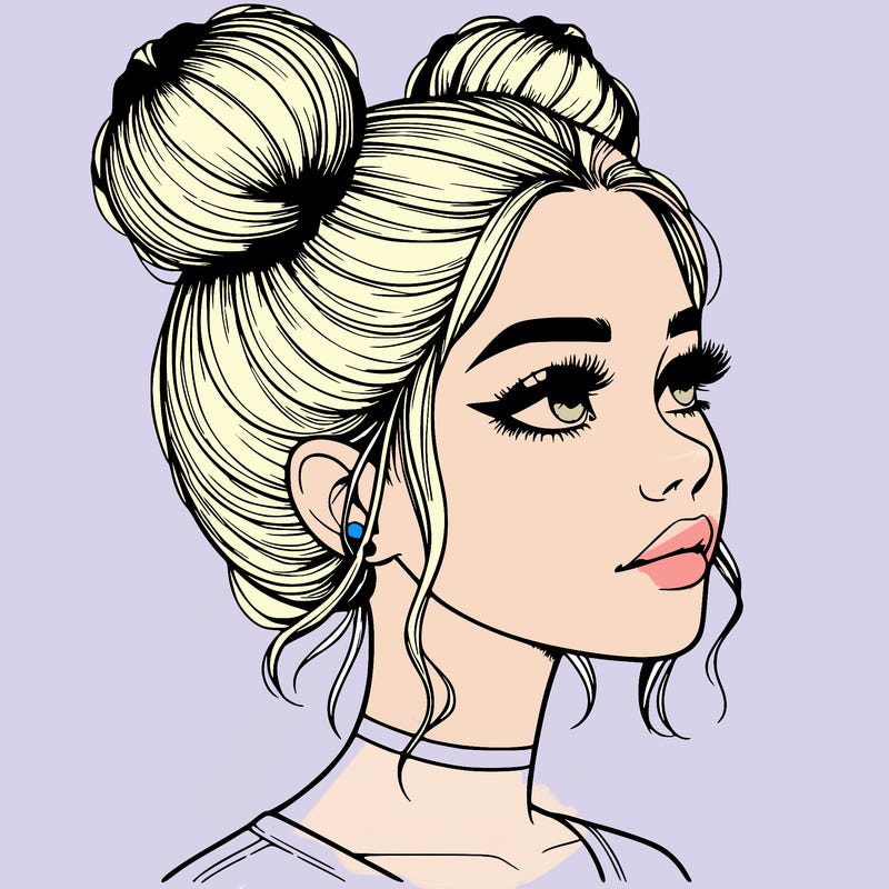 realistic girl with buns on the top of her head